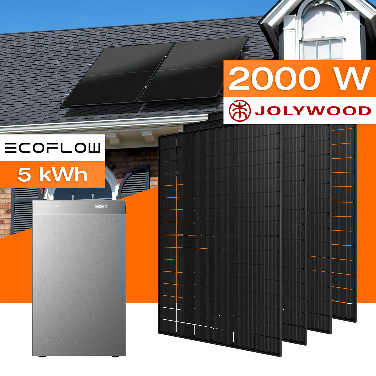 Balkonkraftwerk mit Speicher 5 kWh, 2000 W Mit Montagesystem für Ziegeldach