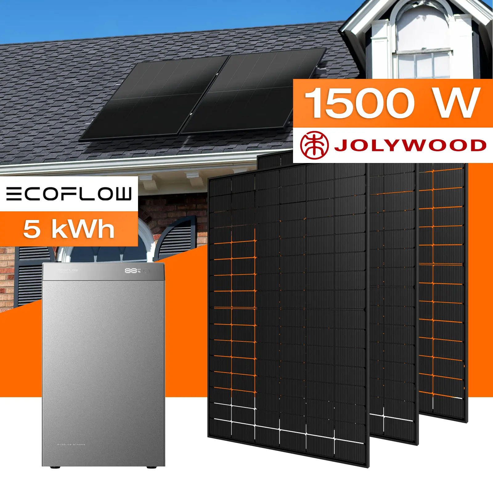 Balkonkraftwerk mit Speicher 5 kWh, 1500 W Mit Montagesystem für Ziegeldach