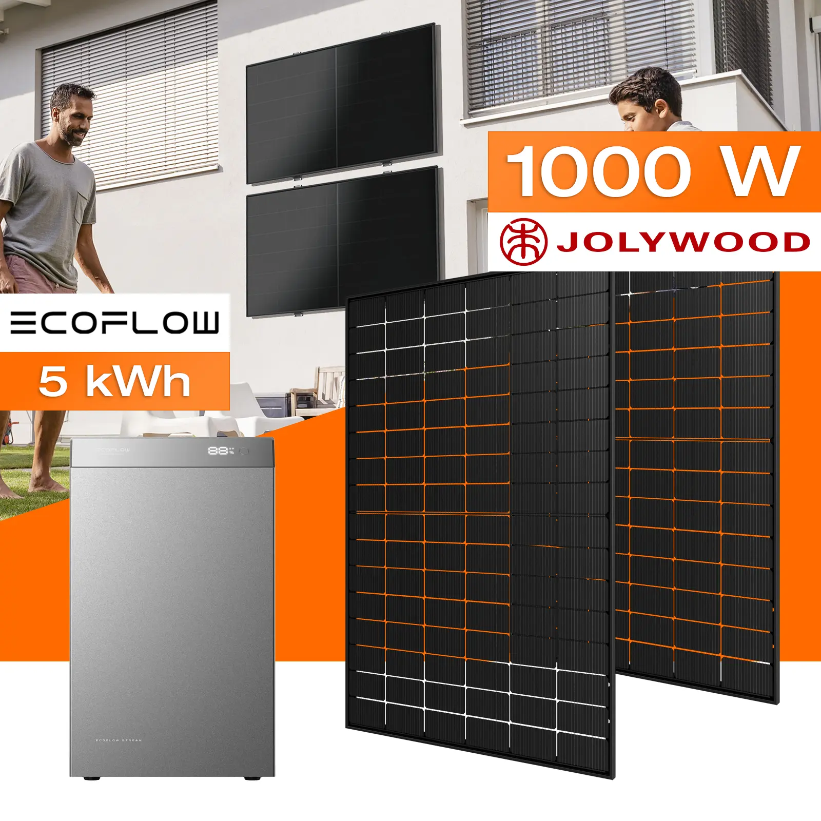 Balkonkraftwerk mit Speicher 5 kWh, 1000 W mit Fassadenhalterung