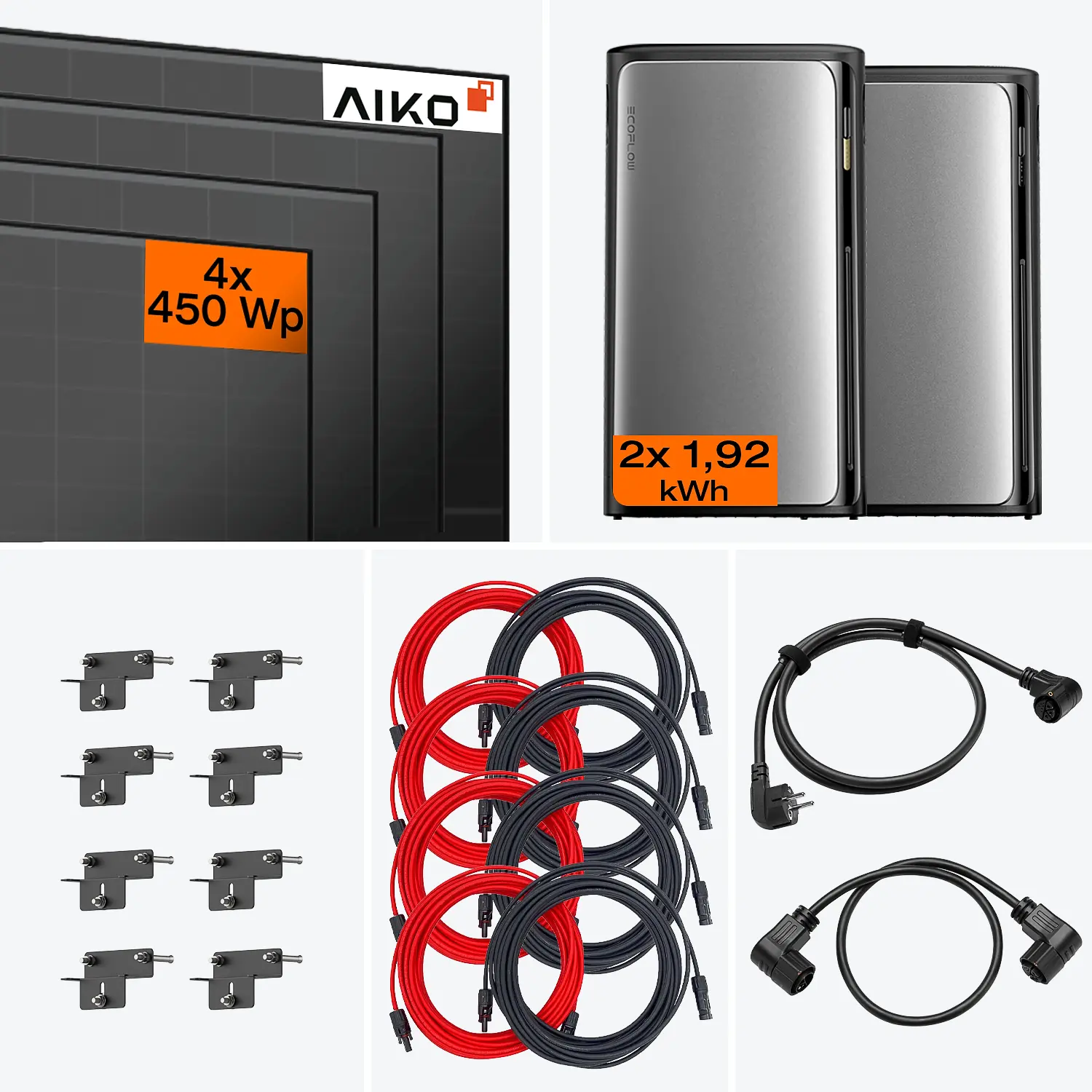 Lieferumfang Balkonkraftwerk Ultra 1800 W mit AC Pro Speicher – Set mit Halterung für Fassade 90°