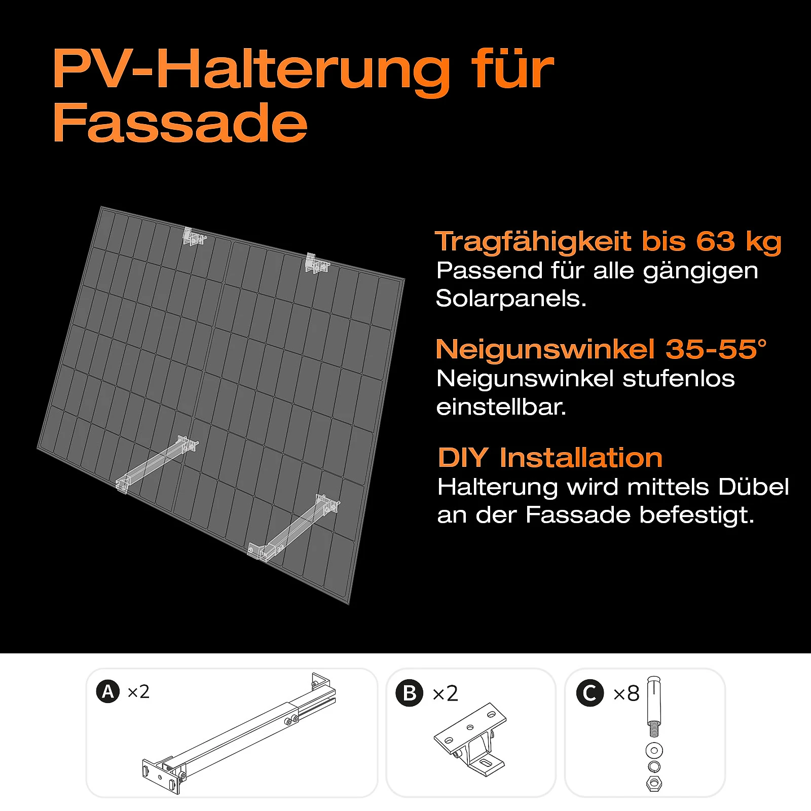 Balkonkraftwerk mit Speicher 1,92 kWh, 1940 W mit Fassadenhalterung Vario