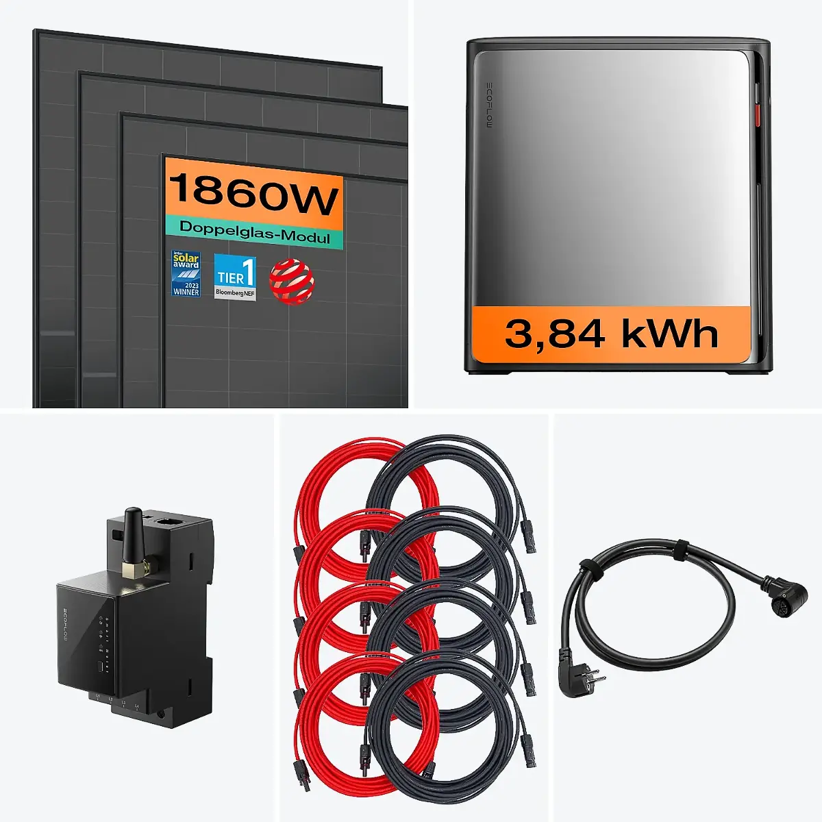 Balkonkraftwerk mit Speicher STREAM Ultra X, 4 Solarpanels, Verkabelung und SmartMeter