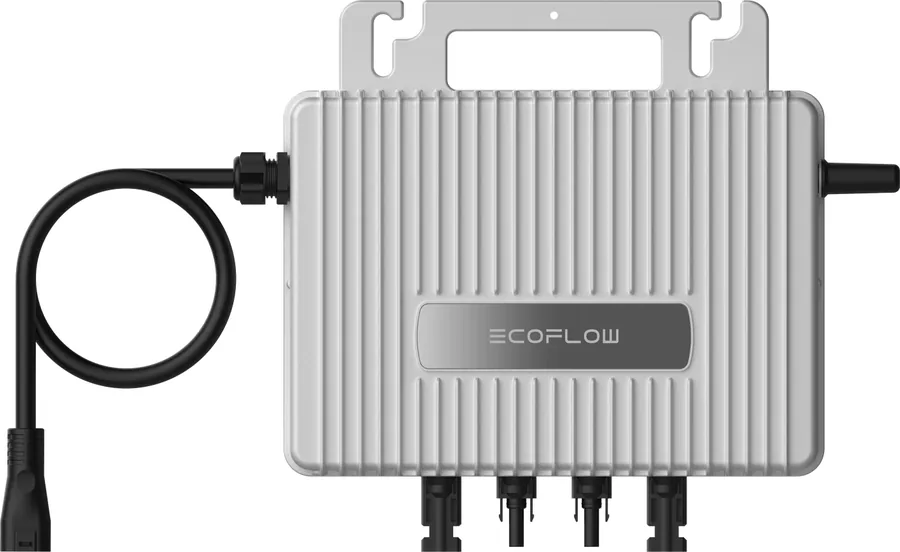 EcoFlow STREAM Mikrowechselrichter mit geripptem Aluminiumgehäuse und Anschlusskabel