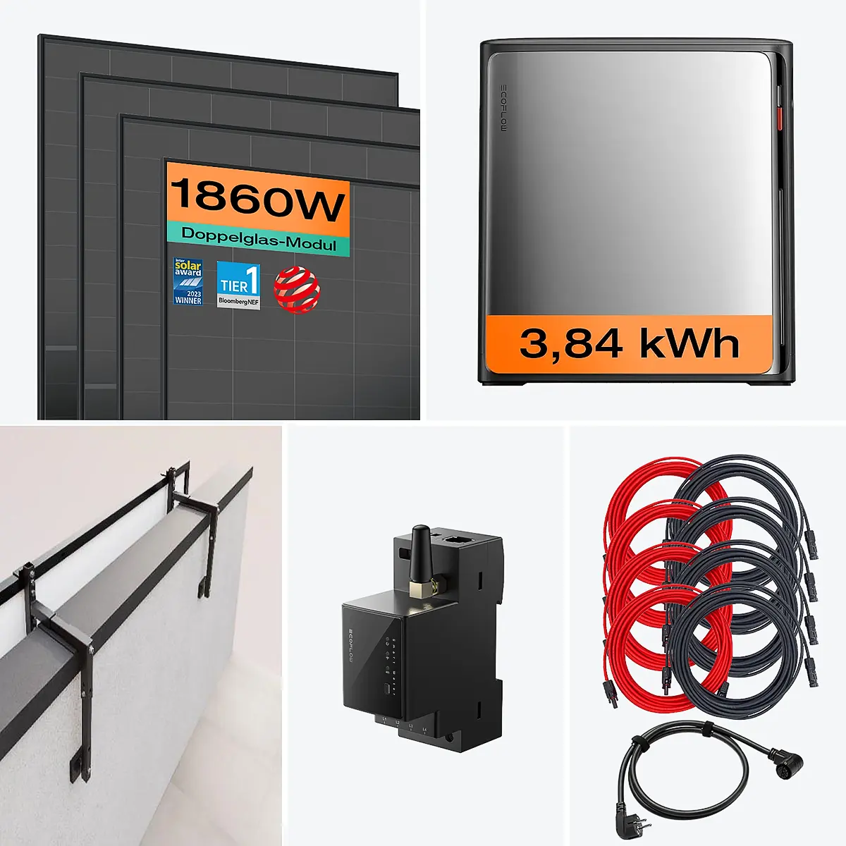 Balkonkraftwerk mit Speicher Ultra X 1860 W mit Betonbrüstung Halterung (10-15 cm)