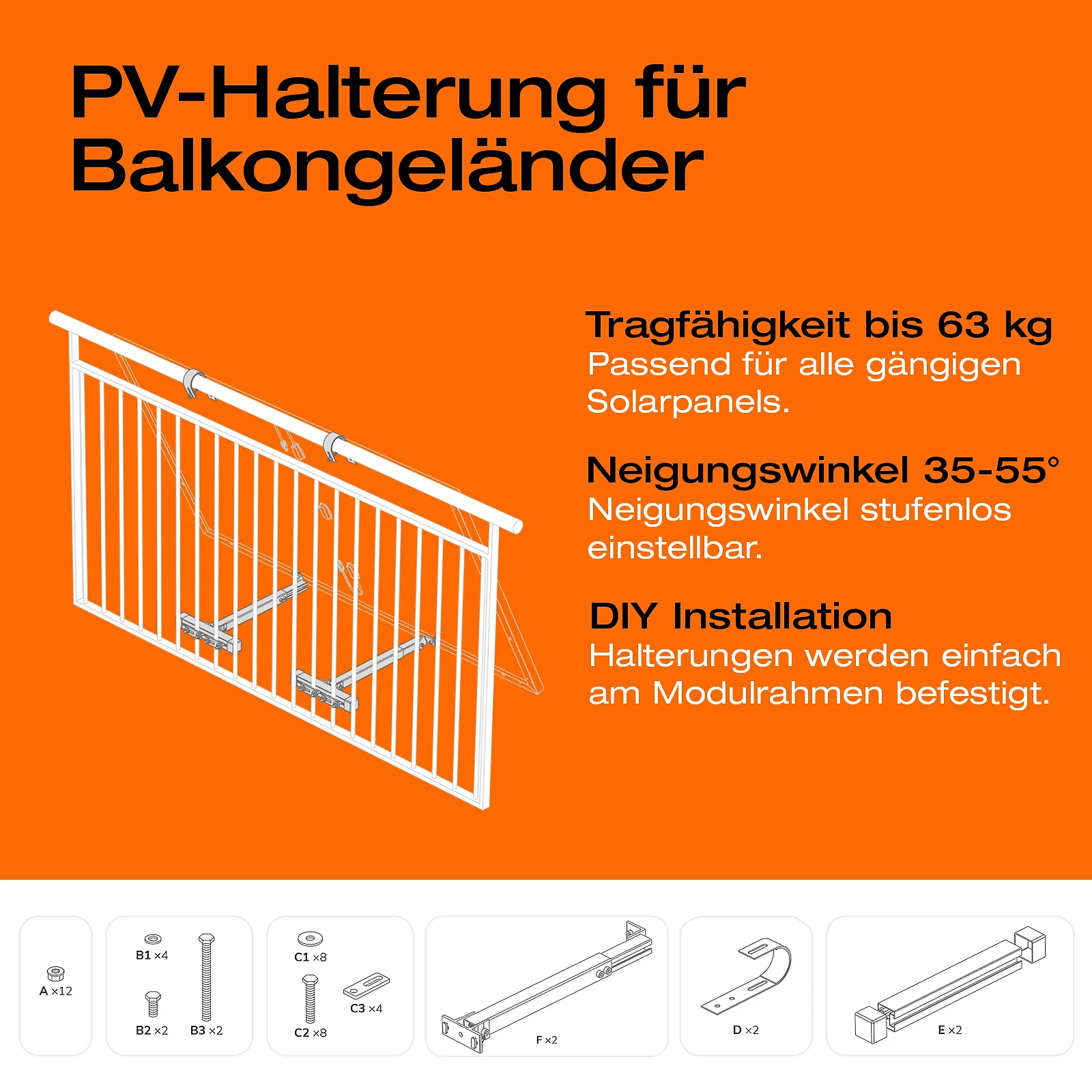 Balkonkraftwerk mit Speicher 1,92 kWh, 2000 W mit Balkonhalterung