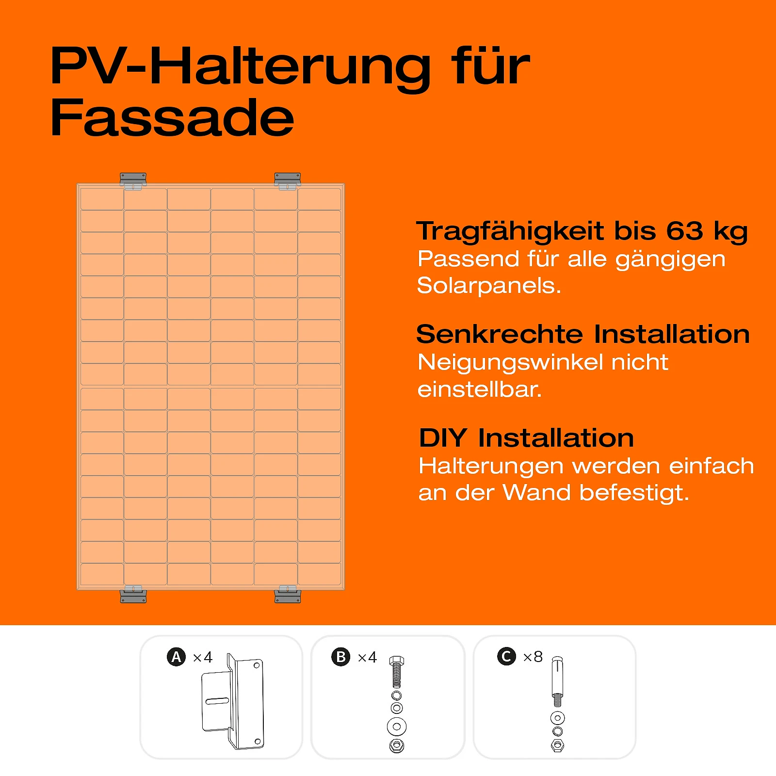 Balkonkraftwerk mit Speicher 3,84 kWh, 2000 W mit Fassadenhalterung