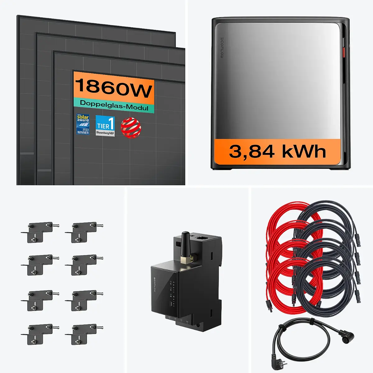 Balkonkraftwerk mit Speicher Ultra X 1860 W mit Fassade 90° Halterung