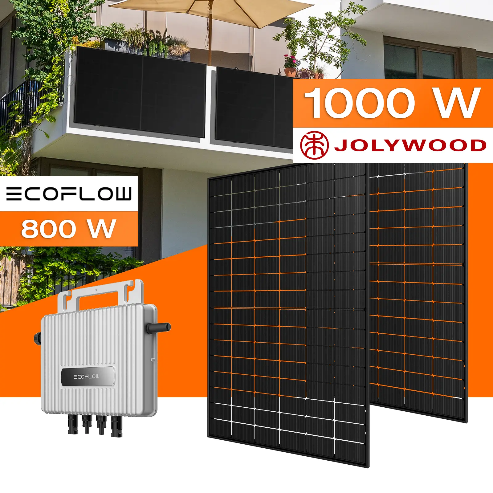 Balkonkraftwerk 1000 W mit Halterung für Betonbrüstung 8-15 cm