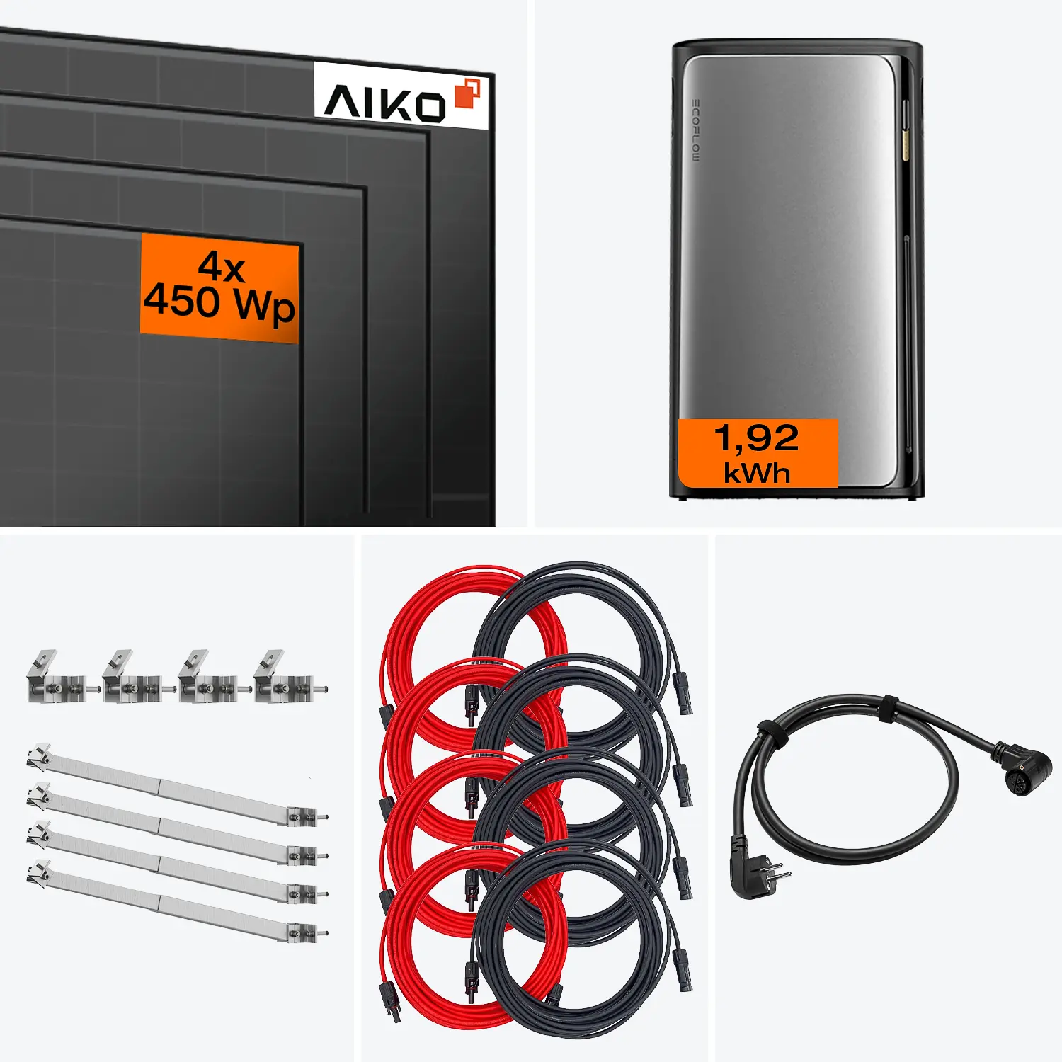 Lieferumfang Balkonkraftwerk Ultra 1800 W mit Speicher – Komplettset mit Halterung für Fassade 50°