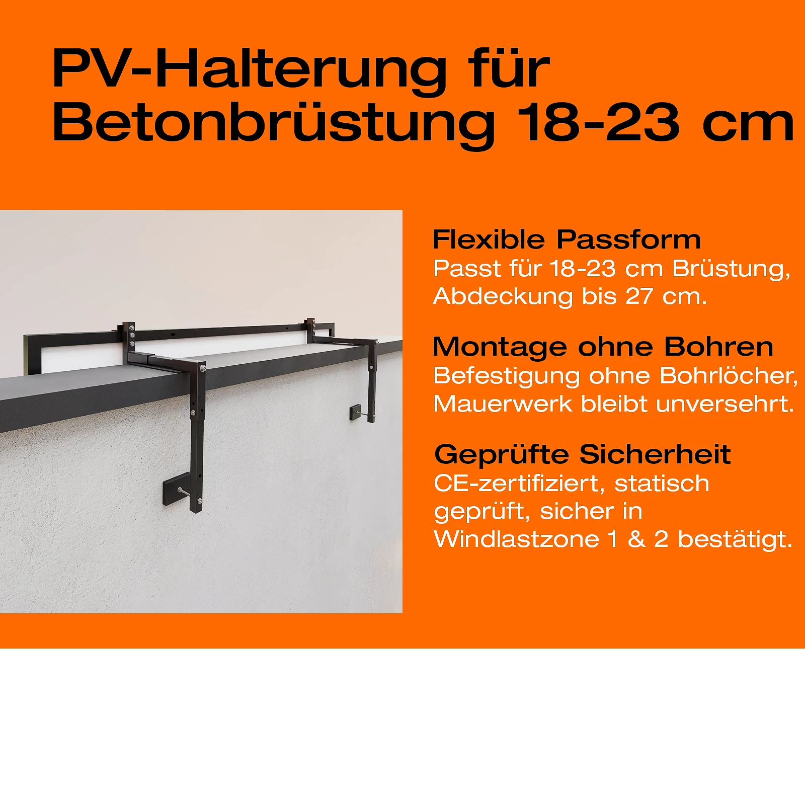 Balkonkraftwerk mit Speicher 3,84 kWh, 1000 W mit Halterung Betonbrüstung 18-23 cm