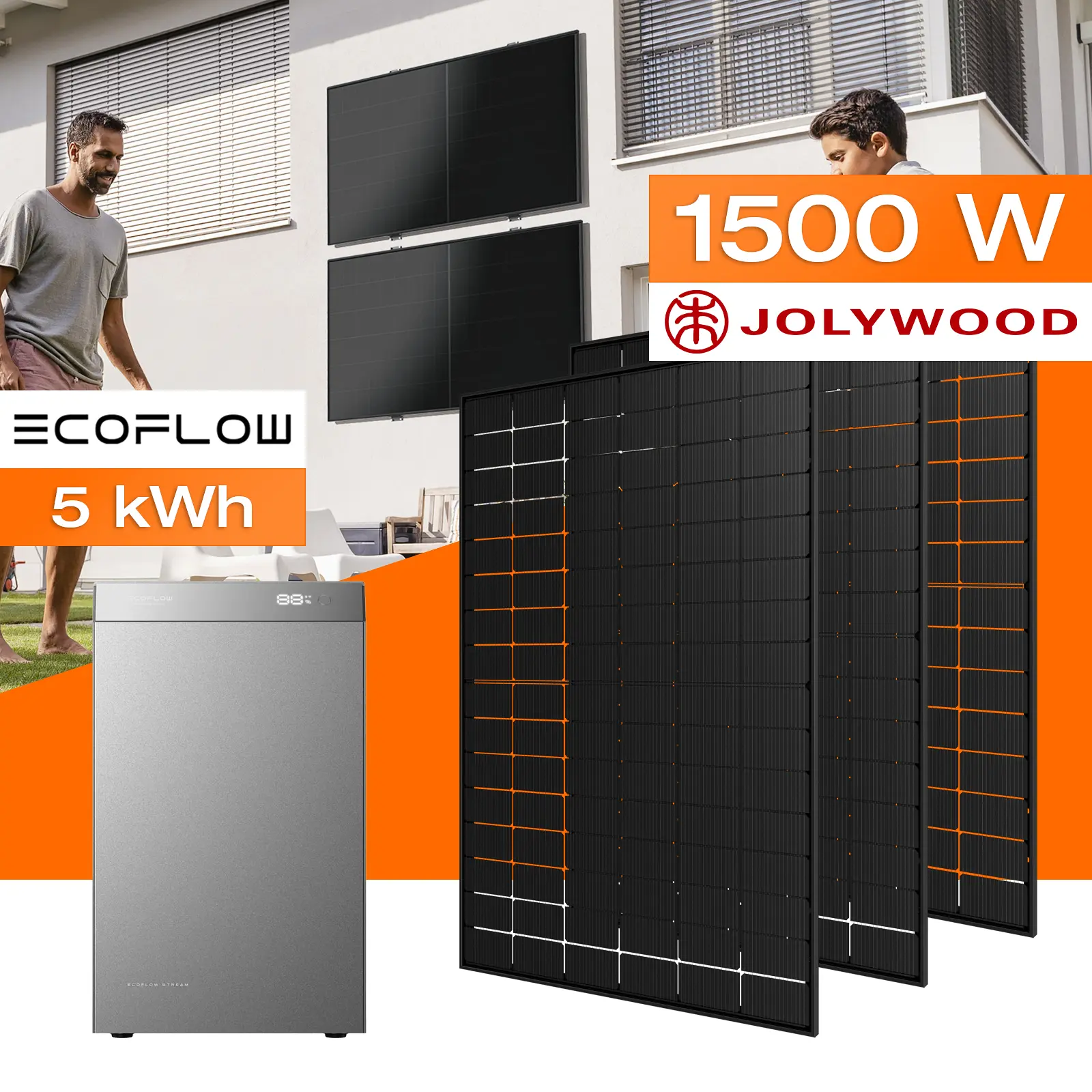 Balkonkraftwerk mit Speicher 5 kWh, 1500 W mit Fassadenhalterung