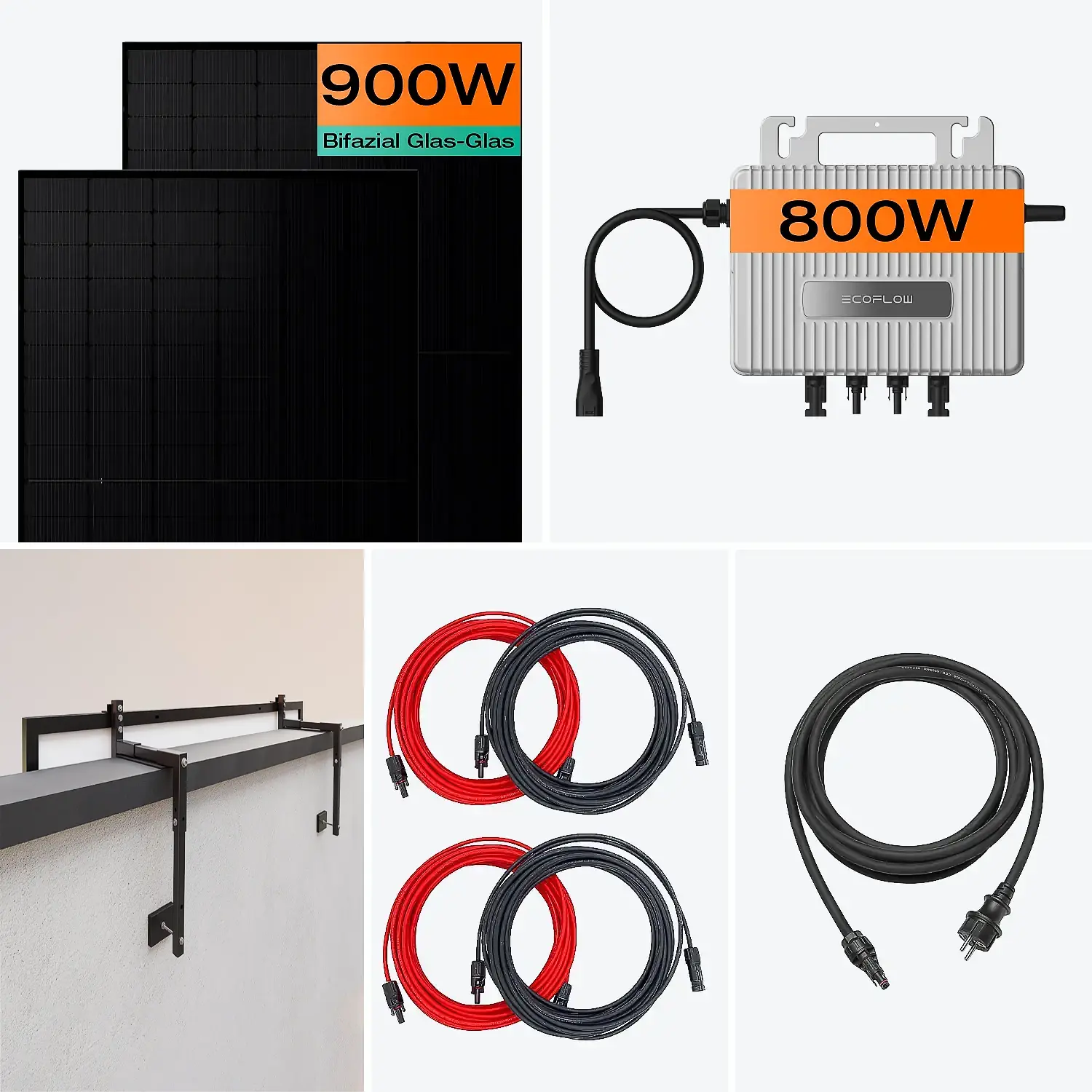 Balkonkraftwerk für Betongeländer (10-15 cm) 800 W, 900 Wp