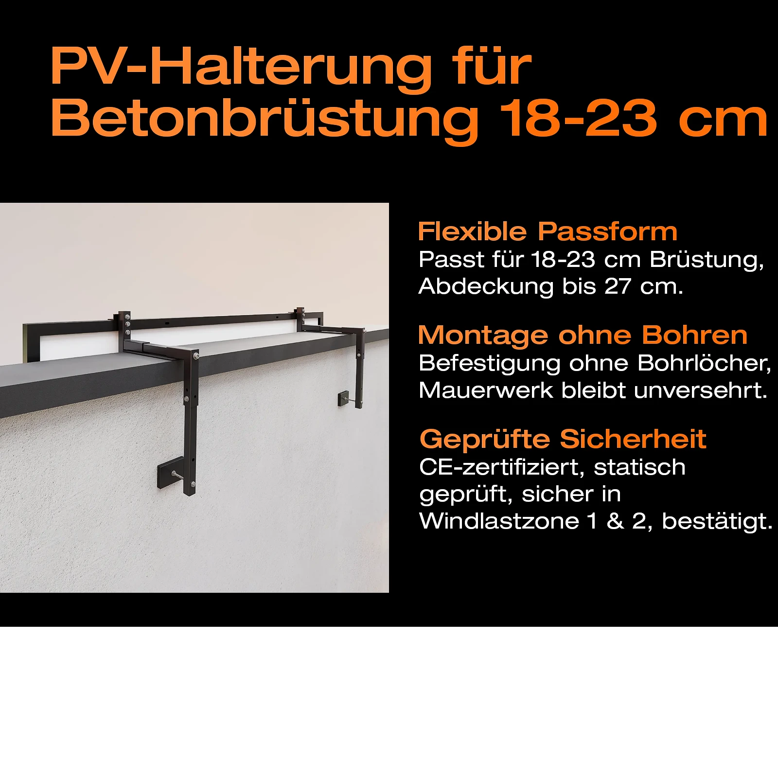 Balkonkraftwerk mit Speicher 3,84 kWh, 970 W mit Halterung Betonbrüstung 18-23 cm
