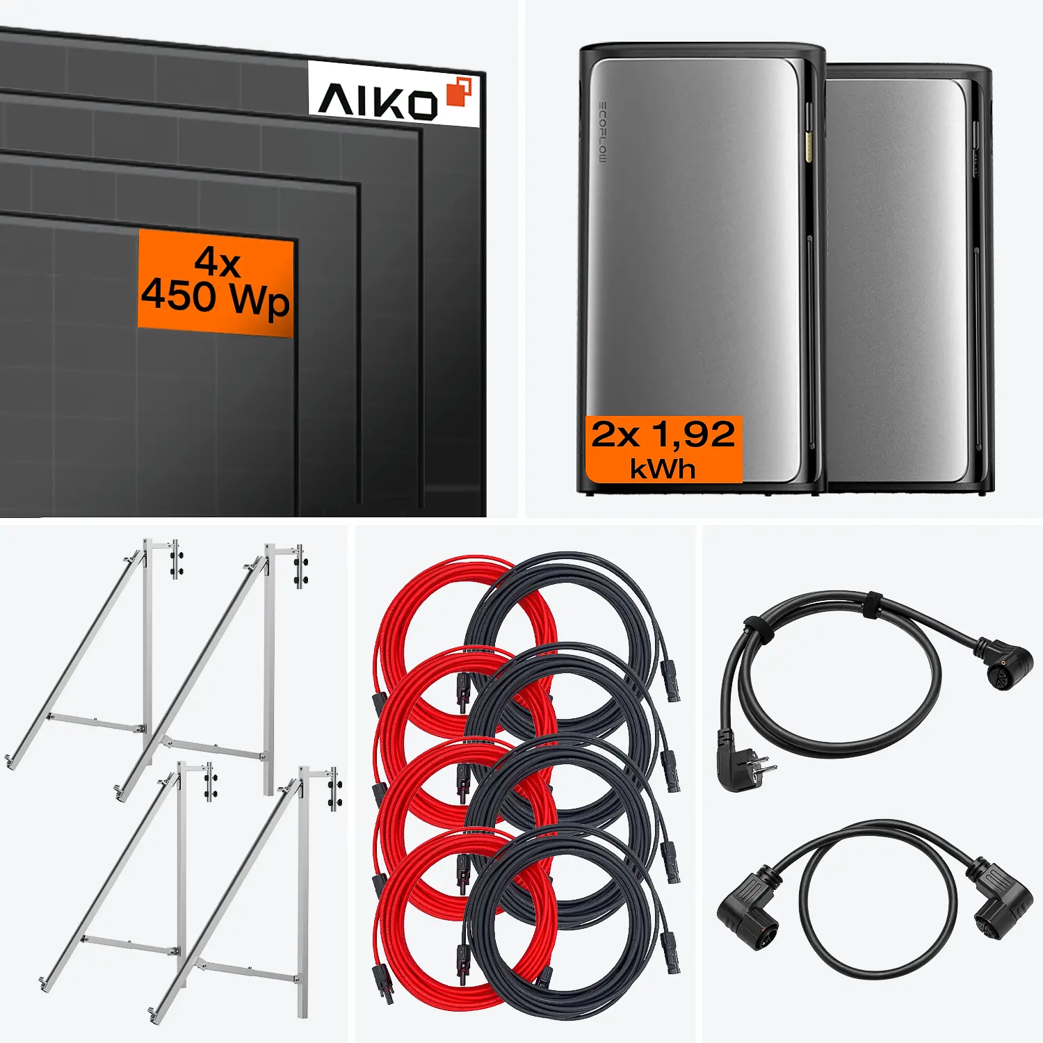 Lieferumfang Balkonkraftwerk Ultra 1800 W mit AC Pro Speicher – Set mit Halterung für Betonbrüstung