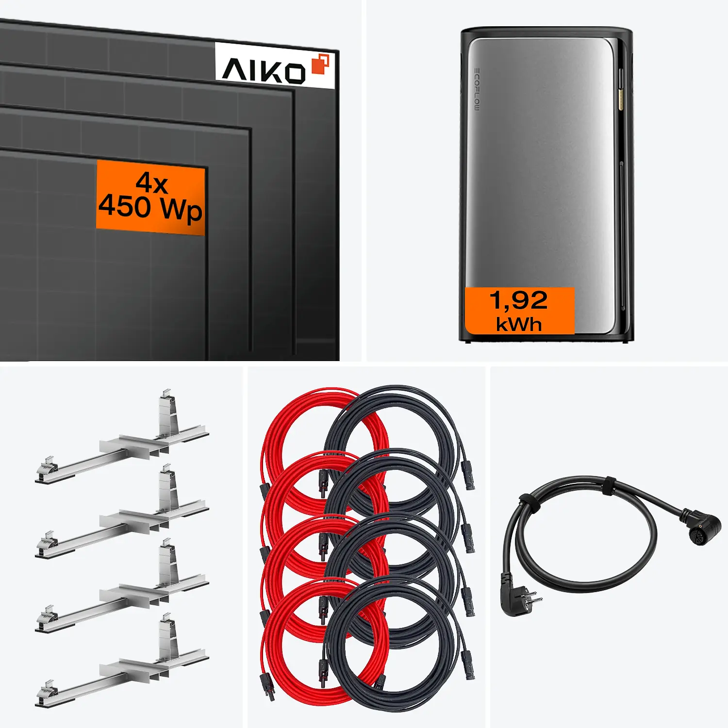 Lieferumfang Balkonkraftwerk Ultra 1800 W mit Speicher – Komplettset mit Halterung für Flachdach/Garten