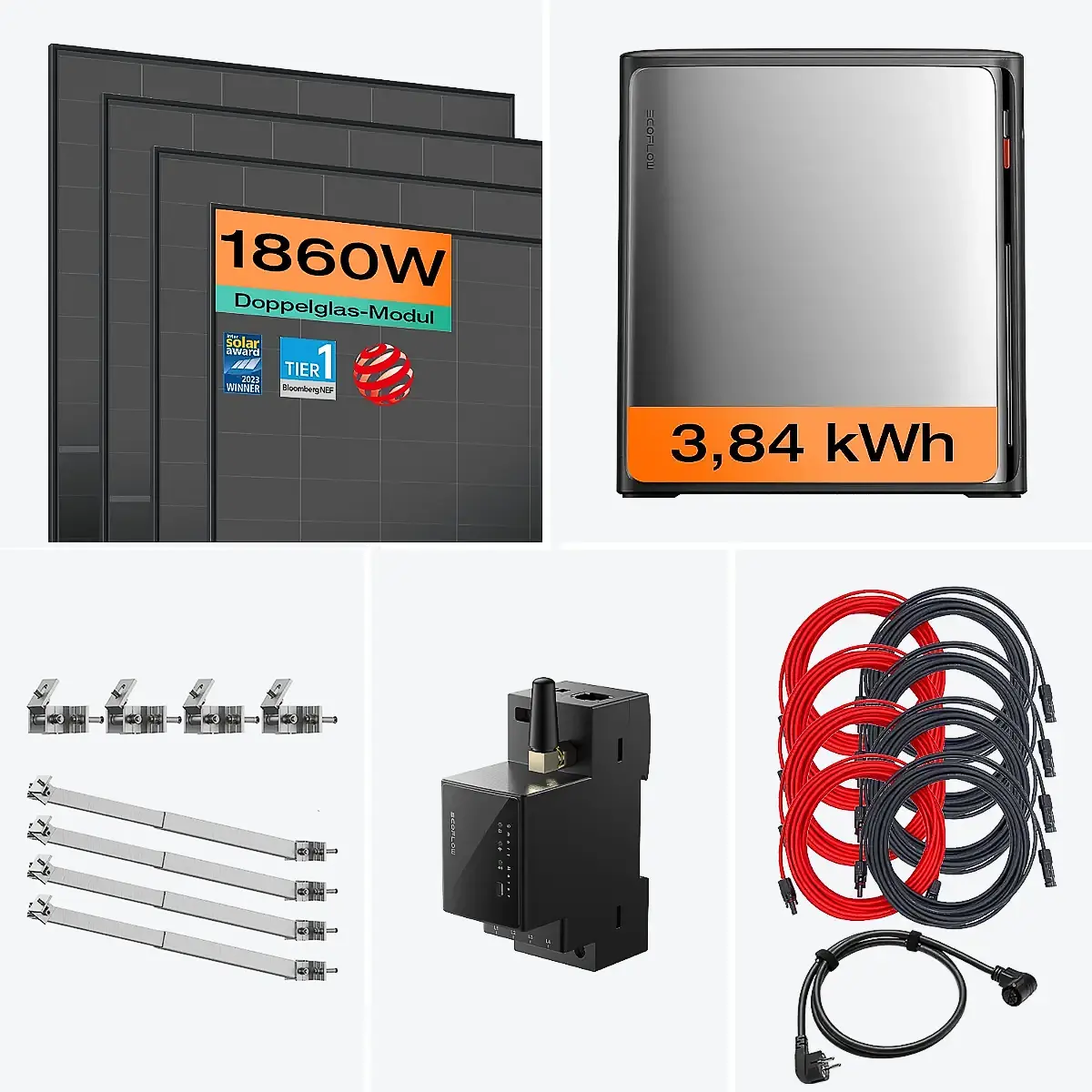 Balkonkraftwerk mit Speicher Ultra X 1860 W mit Fassade 50° Halterung