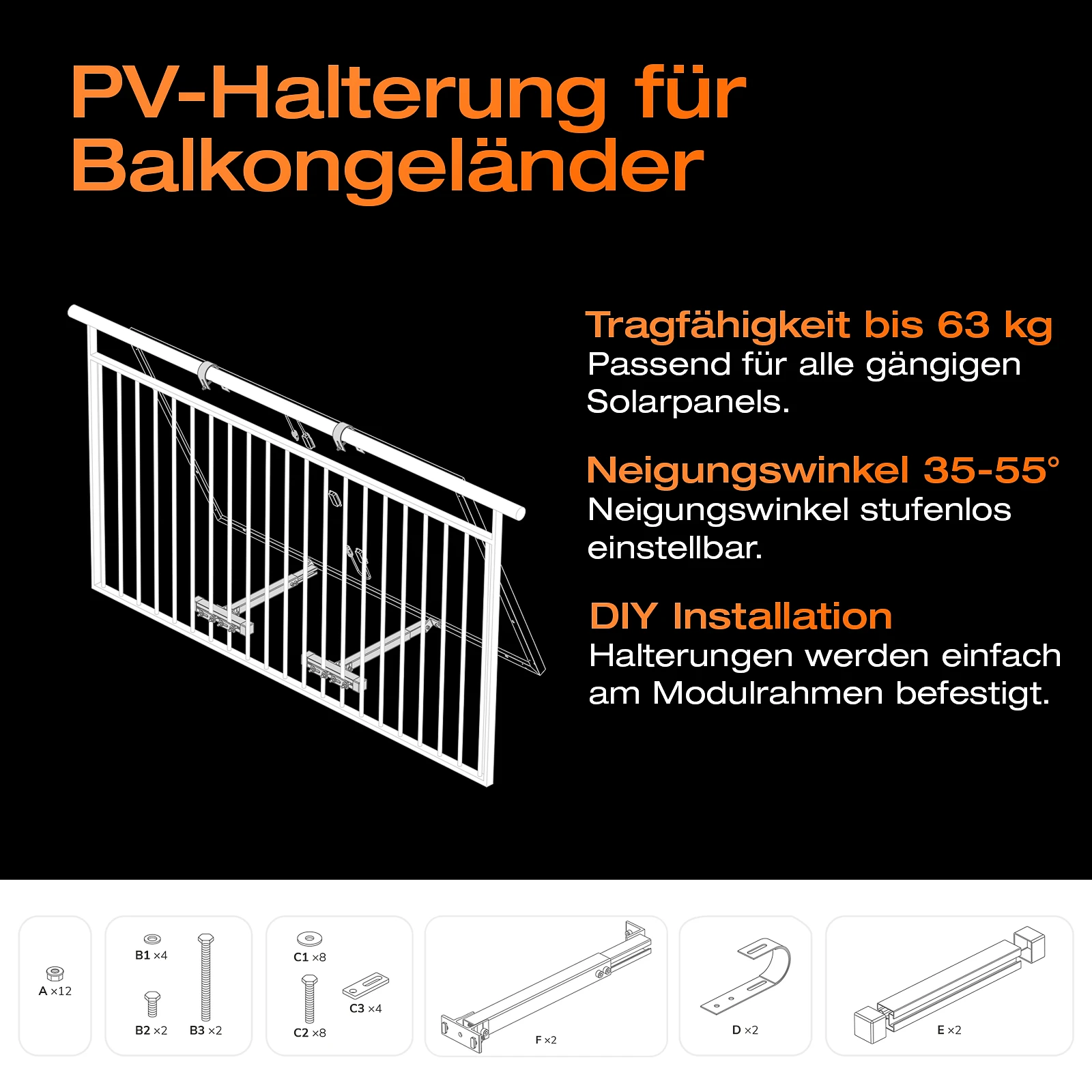 Balkonkraftwerk mit Speicher 1.92 kWh, 970 W mit Balkonhalterung