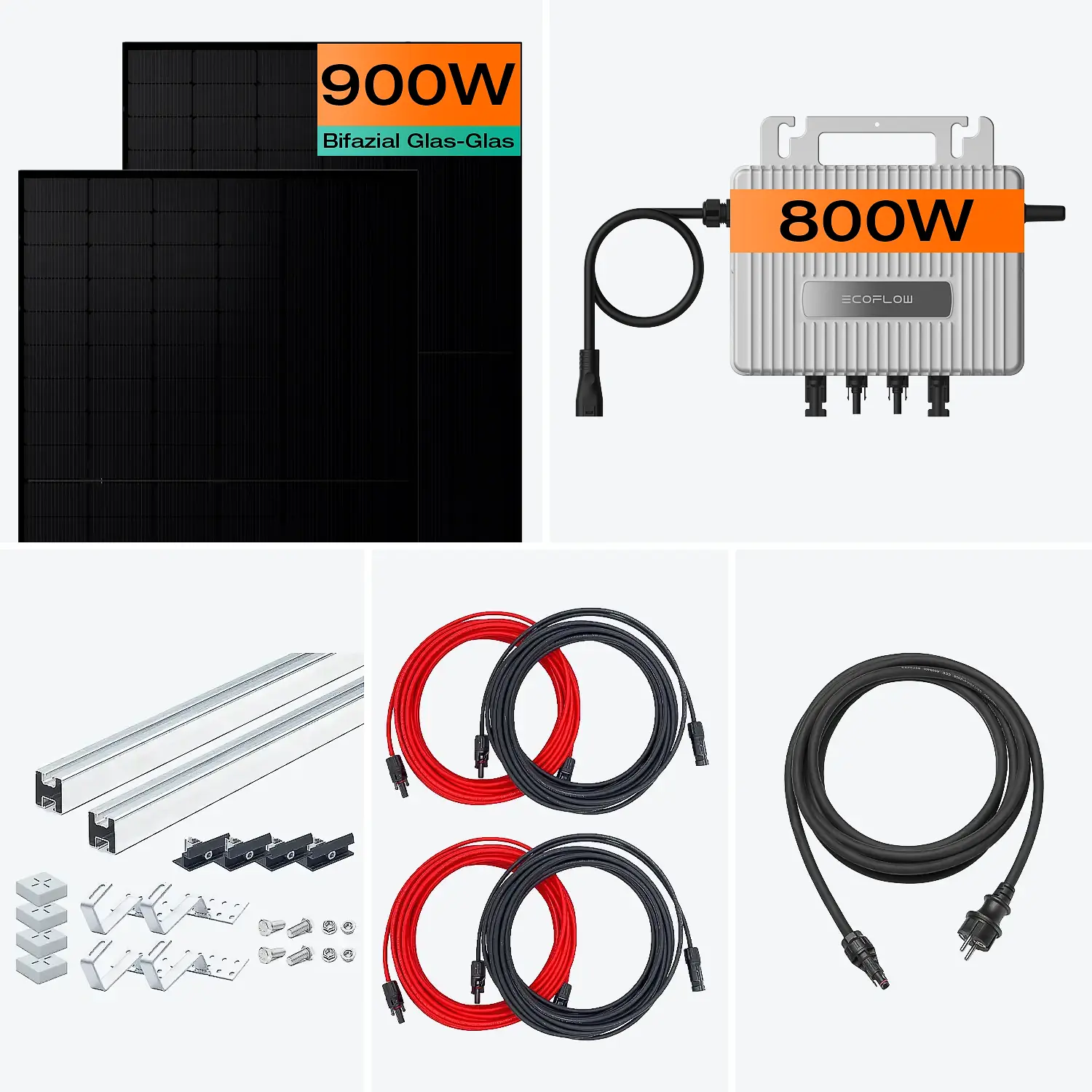Balkonkraftwerk für Ziegeldach 800 W, 900 Wp