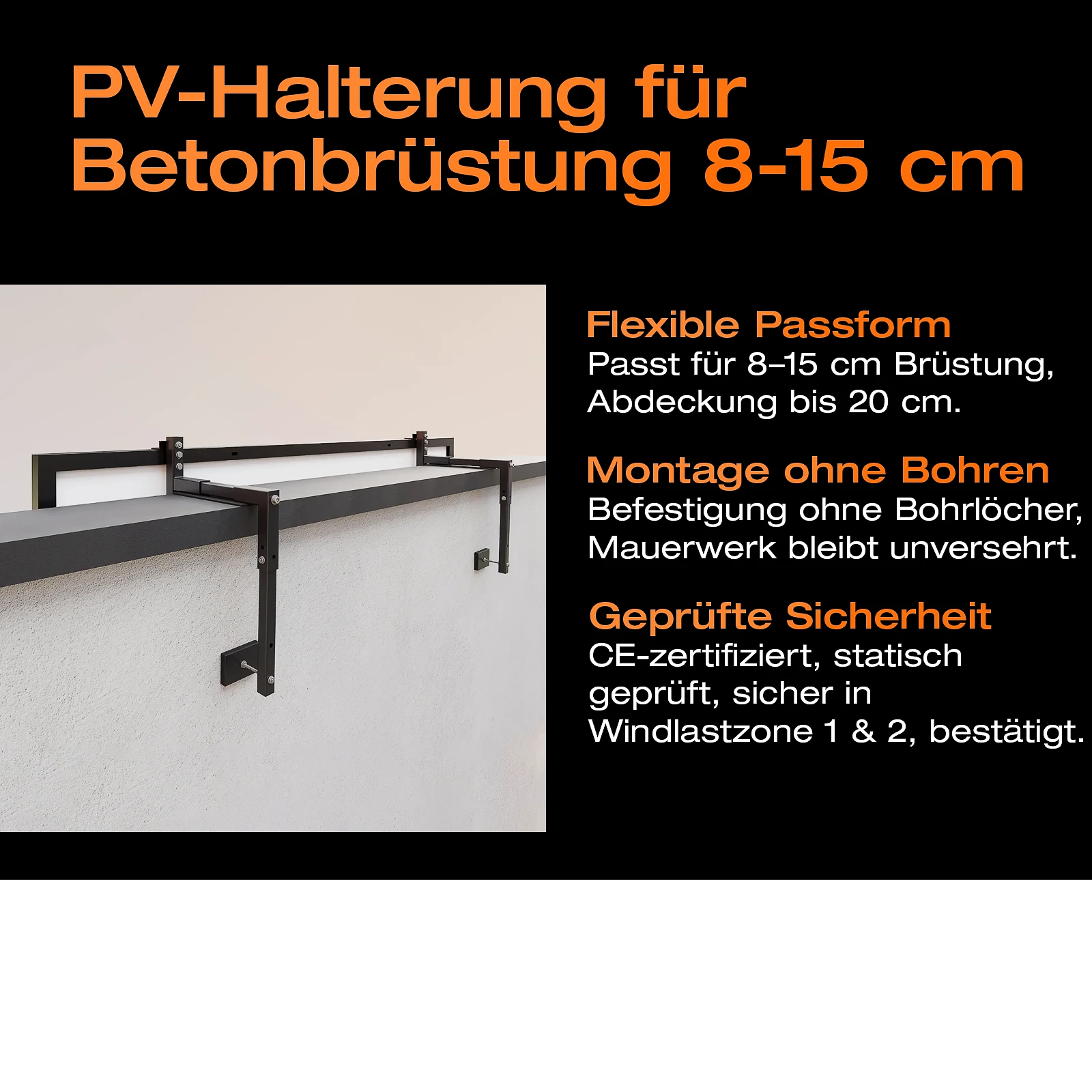 Balkonkraftwerk mit Speicher 1,92 kWh, 970 W mit Halterung Betonbrüstung 8-15 cm