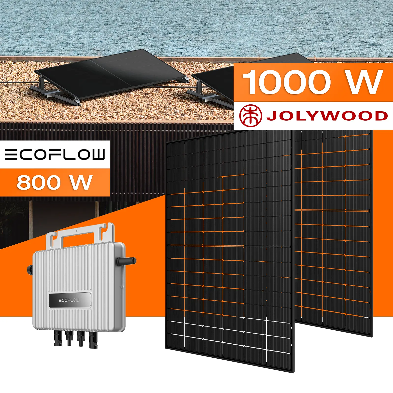Balkonkraftwerk 1000 W mit Flachdach / Garten Halterung