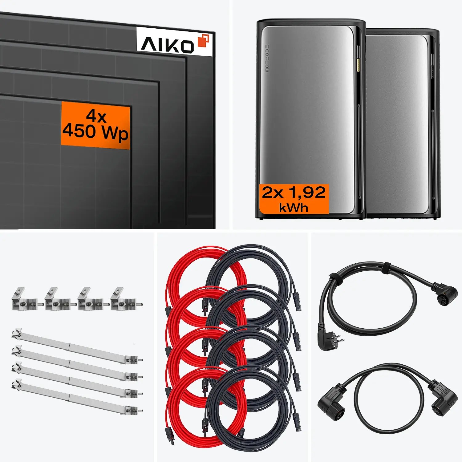 Lieferumfang Balkonkraftwerk Ultra 1800 W mit AC Pro Speicher – Set mit Halterung für Fassade 90°