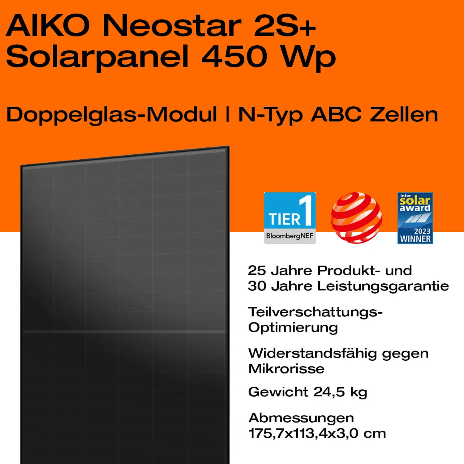 USP-Darstellung des AIKO Neostar 2+ 450 WP Moduls – hocheffizientes Solarpanel im Überblick