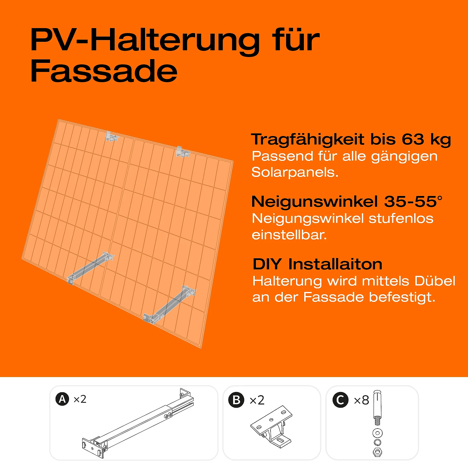 Balkonkraftwerk mit Speicher 1,92 kWh, 1000 W mit Fassadenhalterung Vario