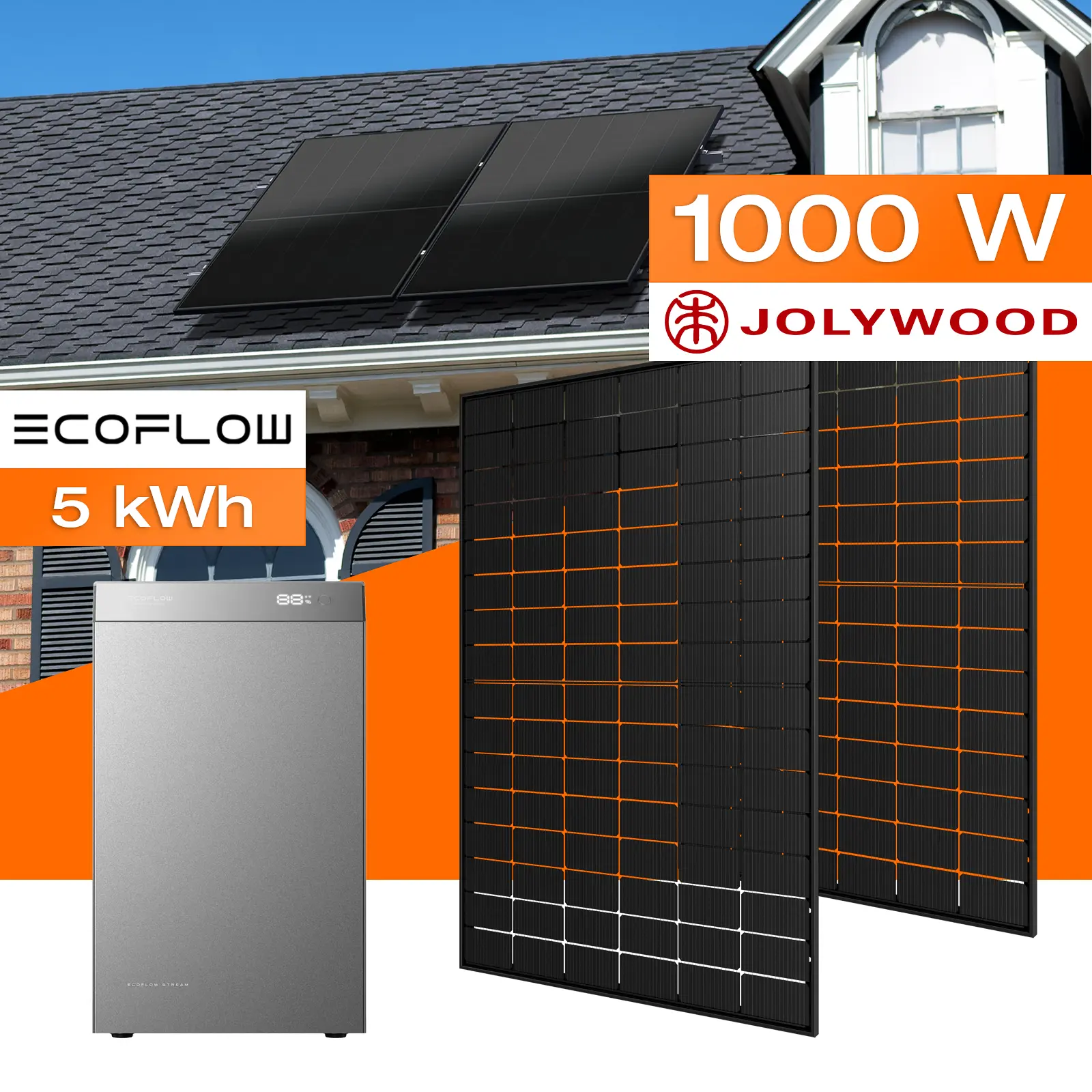 Balkonkraftwerk mit Speicher 5 kWh, 1500 W Mit Montagesystem für Ziegeldach