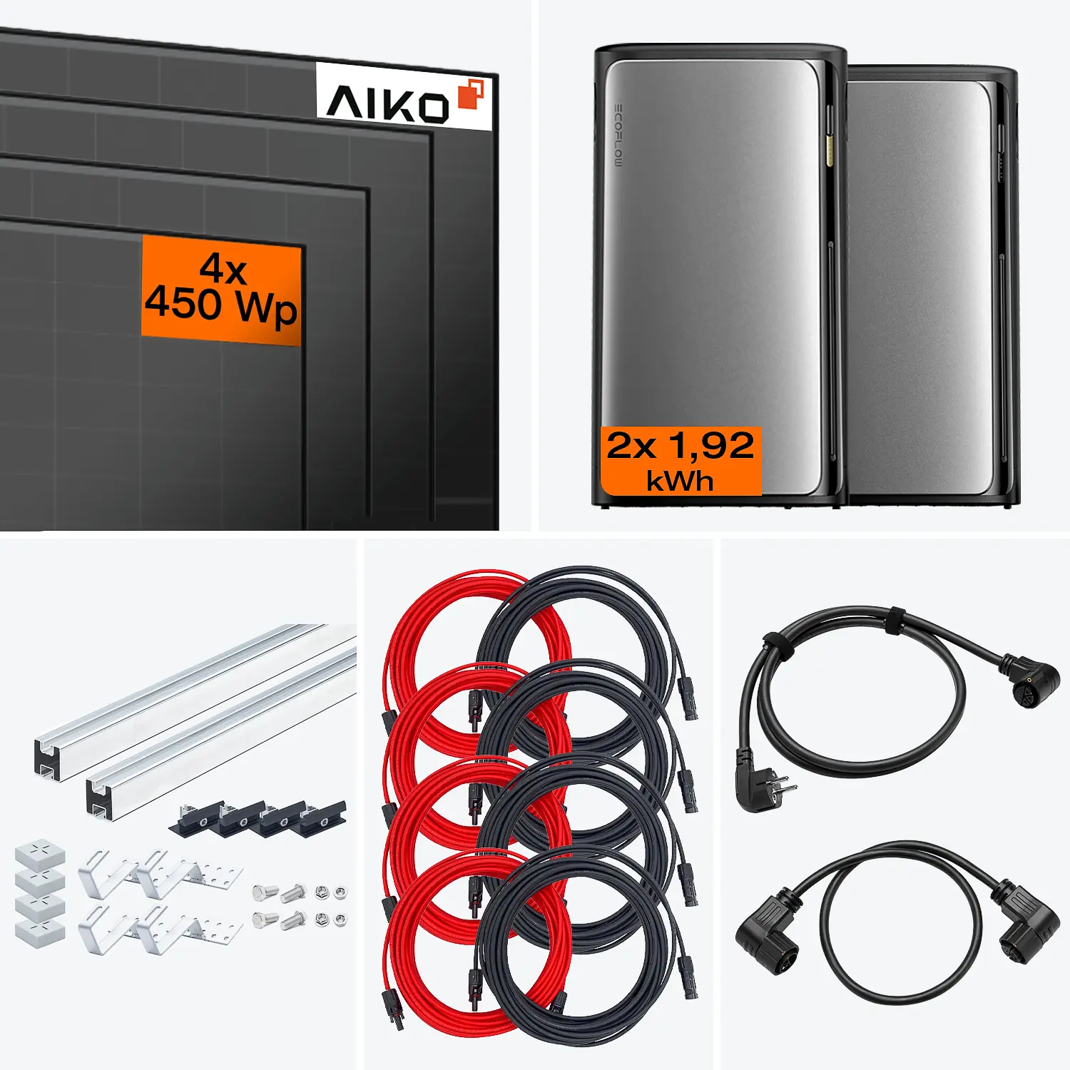Lieferumfang Balkonkraftwerk Ultra 1800 W mit AC Pro Speicher – Set mit Halterung für Ziegeldach