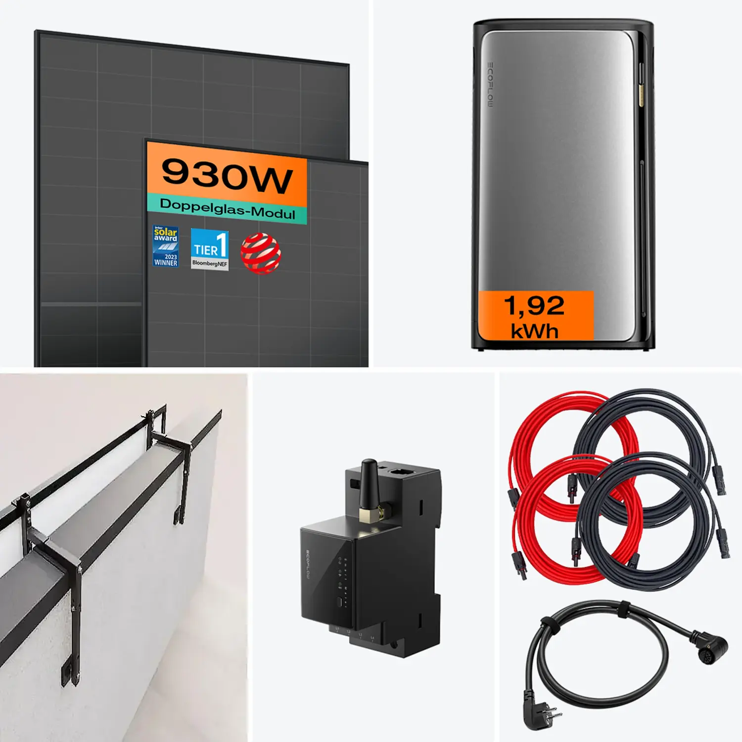 Balkonkraftwerk mit Speicher 930 W Komplettset Max mit Betonbrüstung Halterung (18-23 cm)