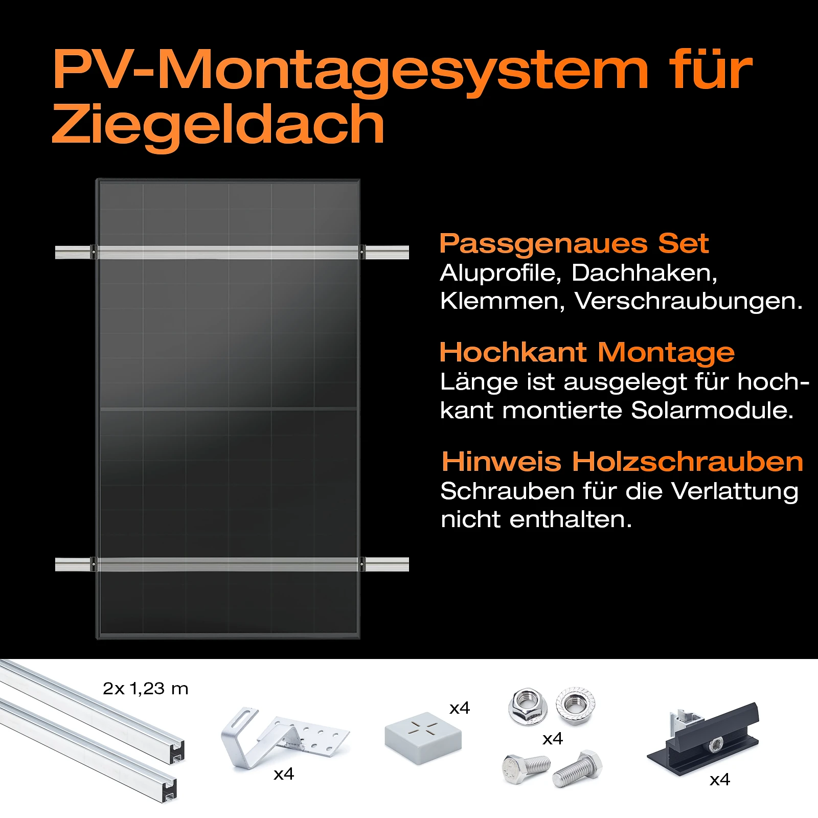 Balkonkraftwerk 970 W mit Montagesystem für Ziegeldach