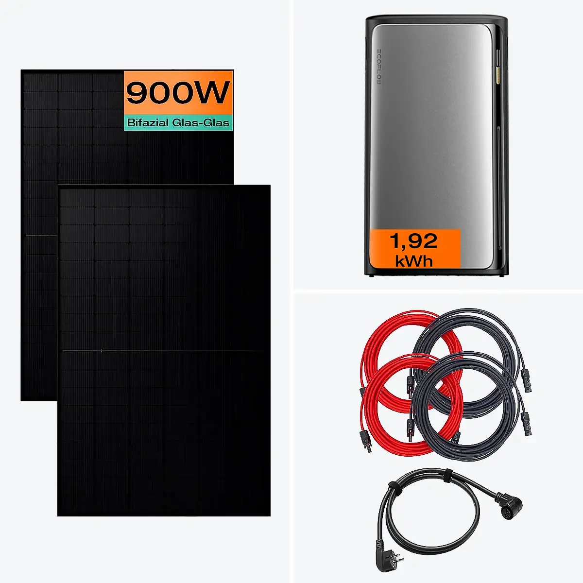 Balkonkraftwerk mit Speicher 900 W Komplettset Max