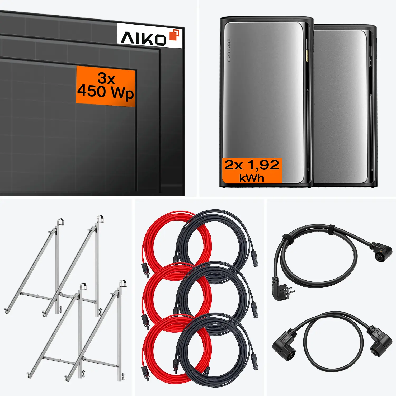 Lieferumfang Balkonkraftwerk Pro 1350 W mit AC Pro Speicher – Komplettset mit Glasgeländerhalterung