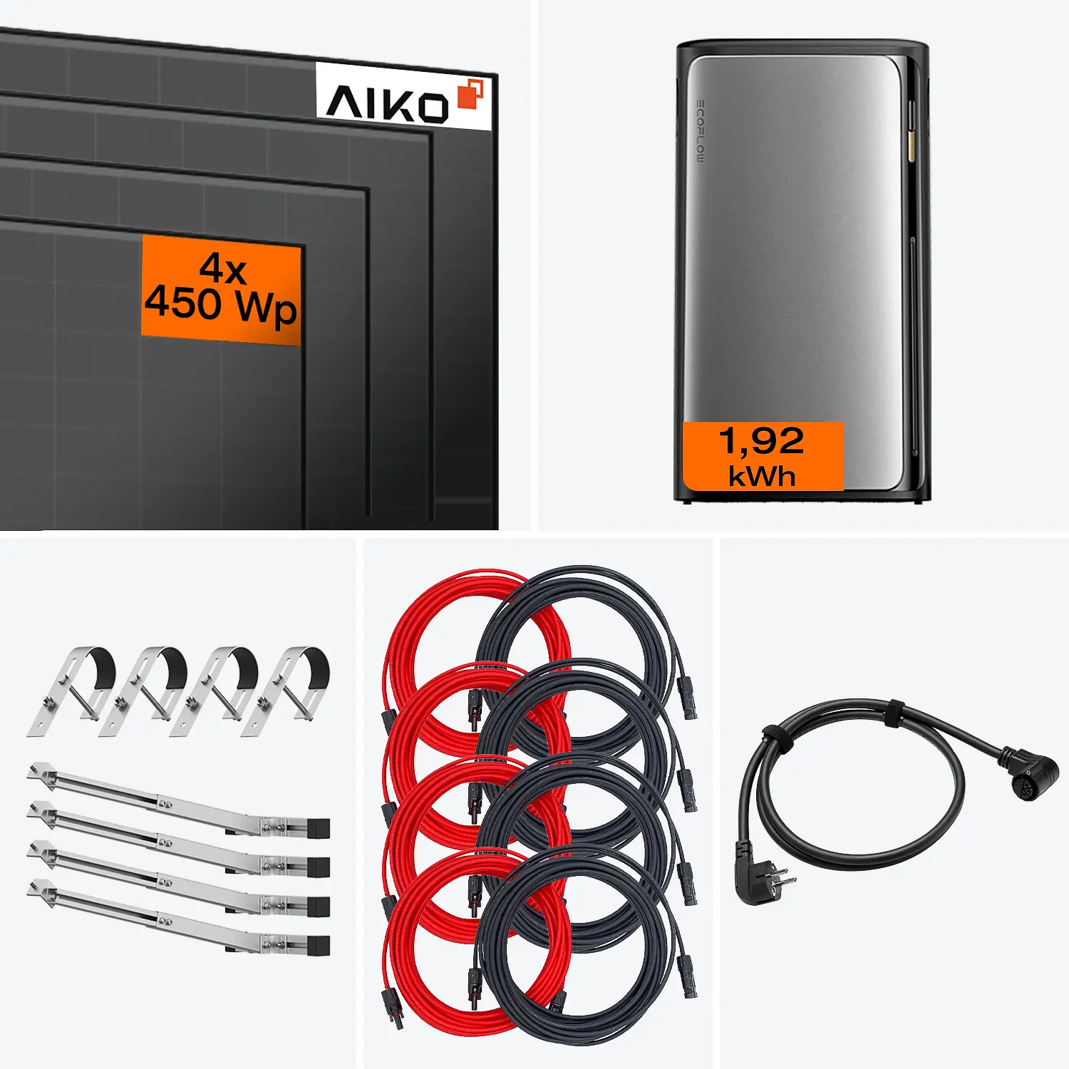 Lieferumfang Balkonkraftwerk Ultra 1800 W mit Speicher – Komplettset mit Halterung für Gittergeländer