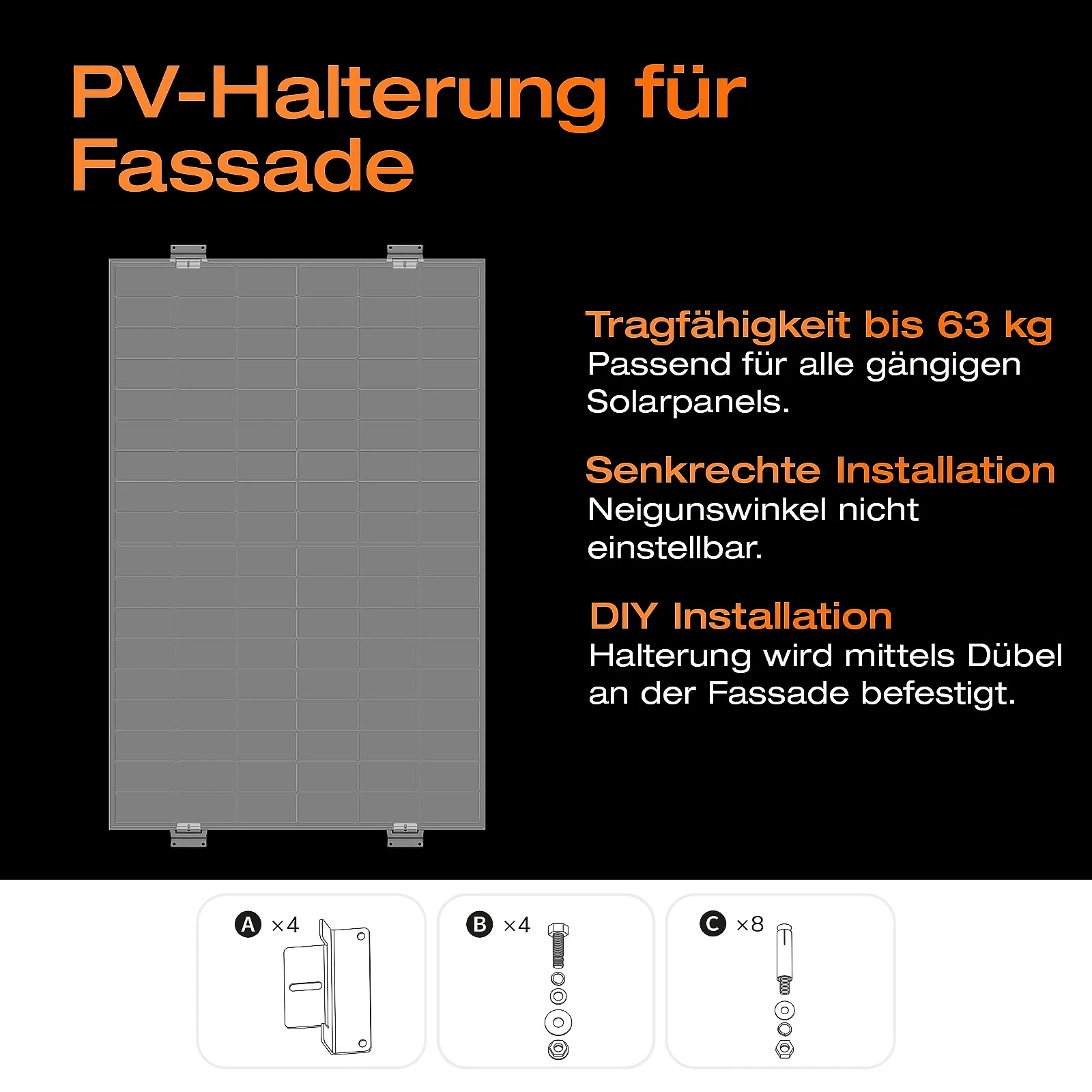 Balkonkraftwerk mit Speicher 1,92 kWh, 1455 W mit Fassadenhalterung
