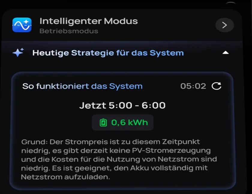 EcoFlow App mit der Ansicht Intelligenter Modus und der heutigen Strategie für das System