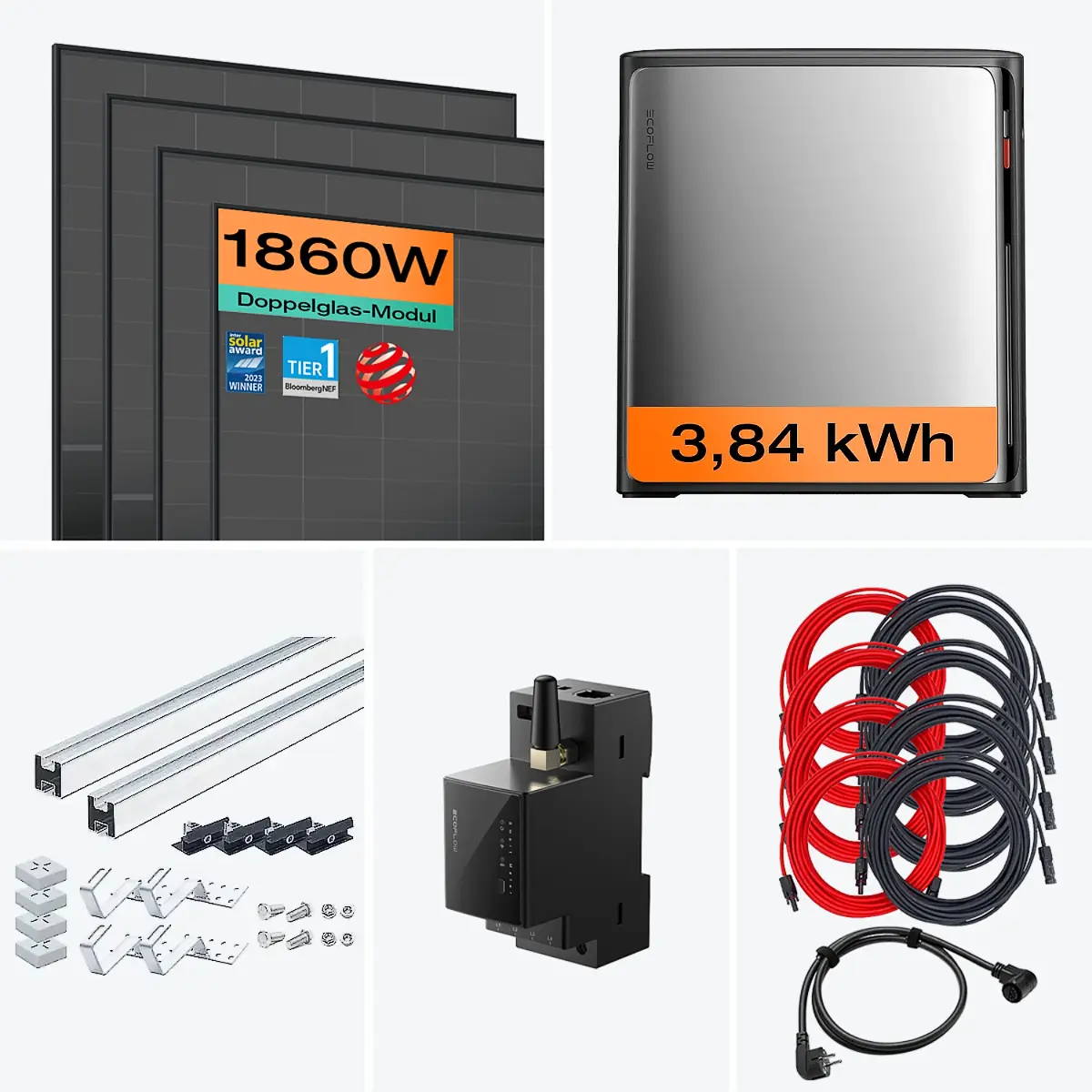 Balkonkraftwerk mit Speicher Ultra X 1860 W mit Ziegeldach Halterung