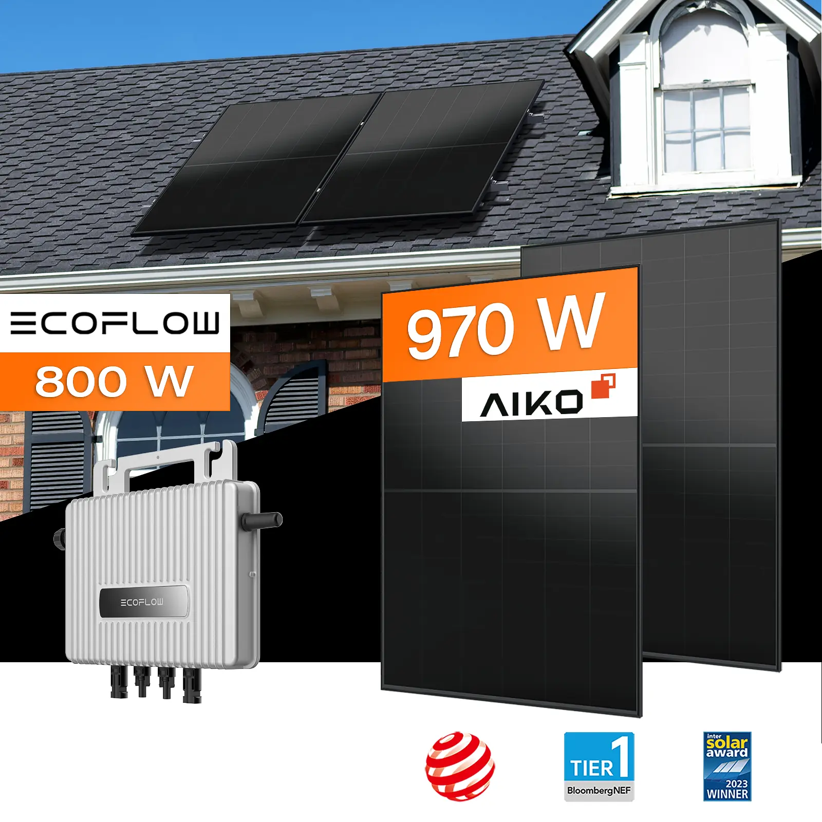 Balkonkraftwerk 970 W mit Montagesystem für Ziegeldach